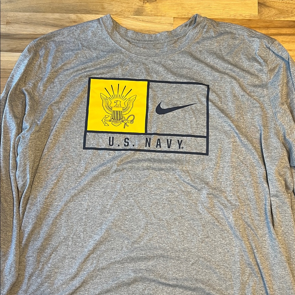 Nike Men’s Gray and Yellow U.S. Navy Long Sleeve Shirt Dri-fit 2XL